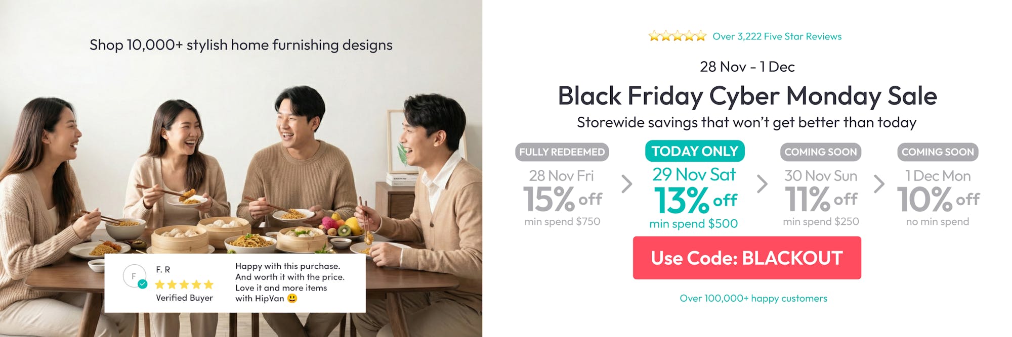 13% off storewide min spend $500