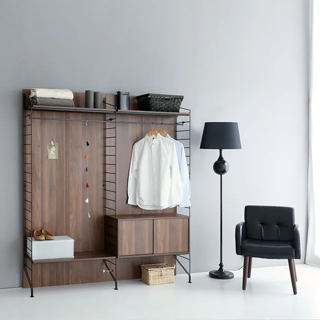 Ezbo Open Wardrobe with Shelves - 12 - Wooden shelving unit, black metal frame, minimalist design, modern decor, white