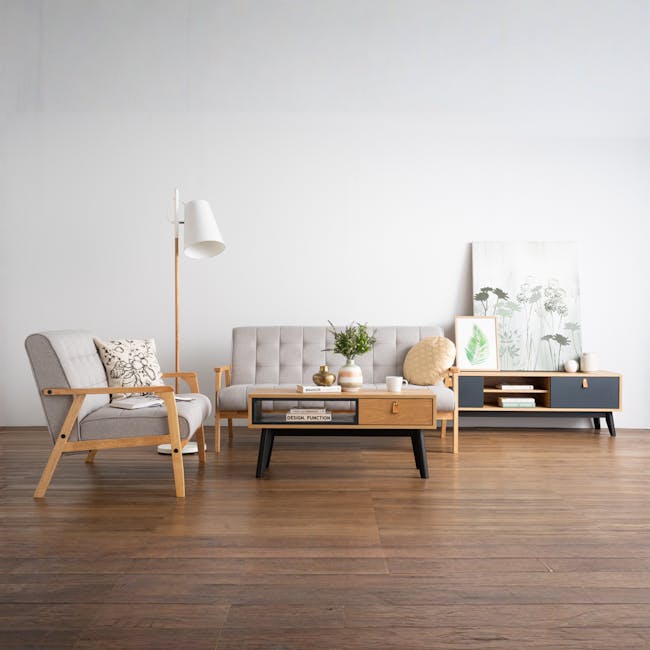 Tucson 3 Seater Sofa - Natural, Dolphin Grey (Fabric) - 2 - Modern minimalist living room, cozy armchair, light gray sofa