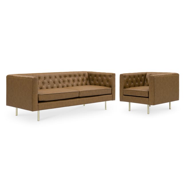 Cadencia 3 Seater Sofa with Cadencia Armchair - Tan (Faux Leather) - 0