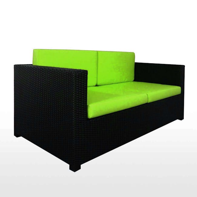 Black Fiesta Outdoor Sofa Set II with Green Cushions - 1