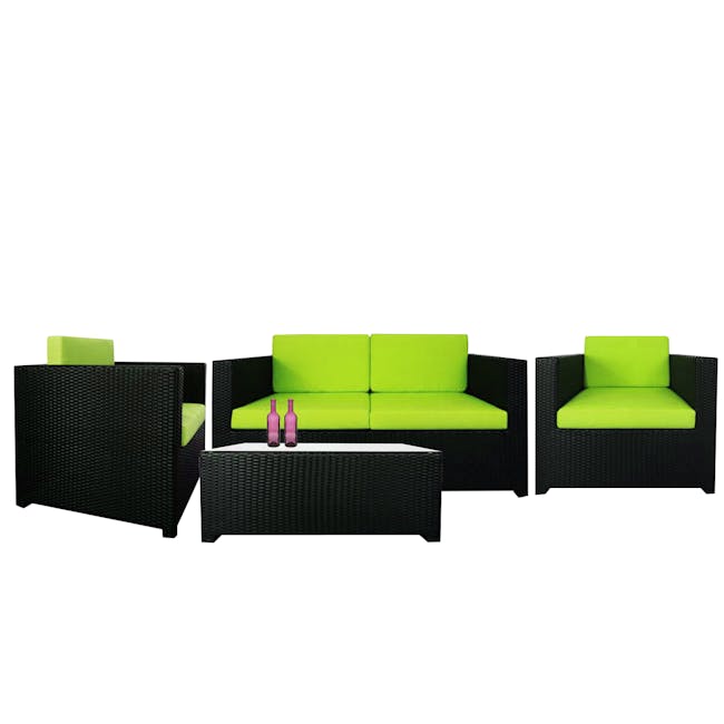 Black Fiesta Outdoor Sofa Set II with Green Cushions - 0