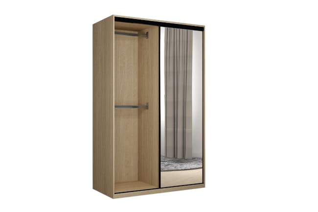 Lorren Sliding Door Wardrobe 2 with Mirror - Herringbone Oak - 12