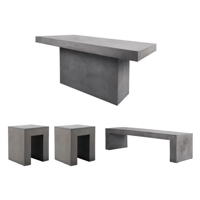 Ryland Concrete Dining Table 1.6m with Ryland Concrete Bench 1.4m and 2 Ryland Concrete Stools - 1 - modern concrete