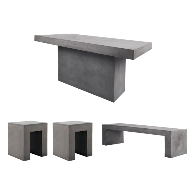 Ryland Concrete Dining Table 1.6m with Ryland Concrete Bench 1.4m and 2 Ryland Concrete Stools - 0