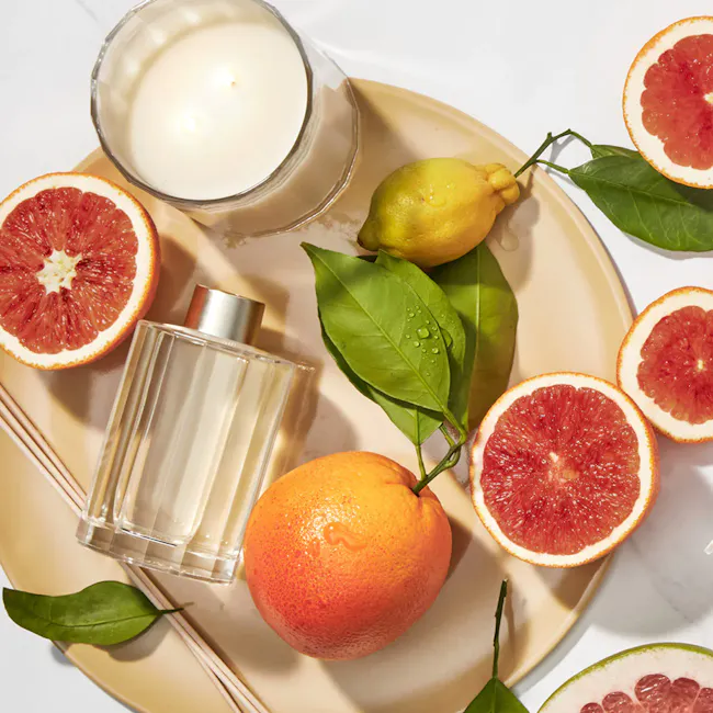 Circa Soy Candle 350g - Blood Orange - 2 - grapefruit, orange, lemon, mint, green leaves, citrus fruits, rose petals, white