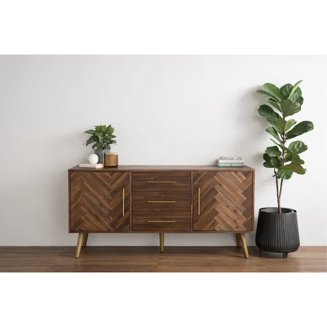 Cadencia Sideboard 1.65m - 4 - Wooden sideboard, herringbone pattern, gold handles, minimalist design, modern decor