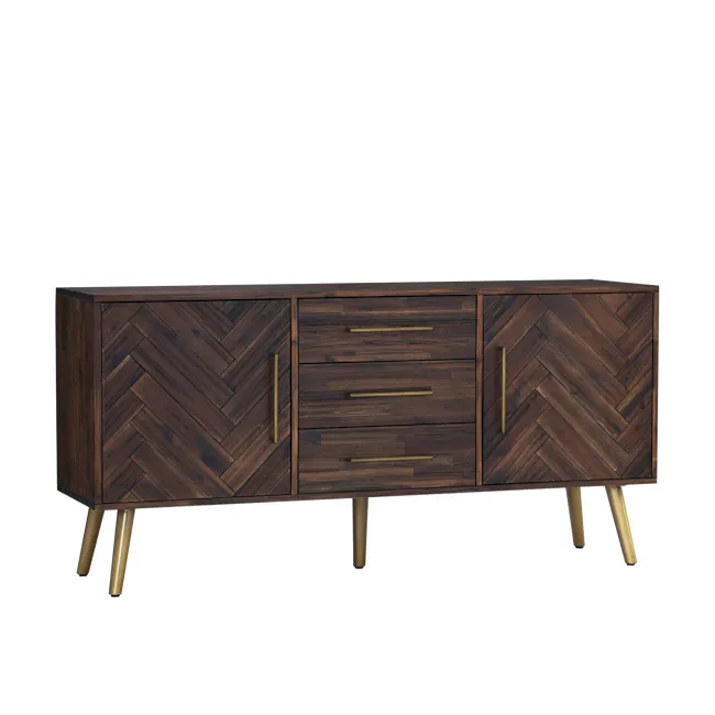 Cadencia Sideboard 1.65m - 5 - Herringbone pattern, dark wood finish, gold handles, minimalist design, contemporary style
