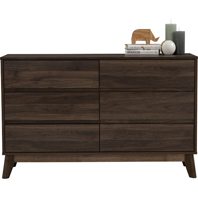 Herschel 6 Drawer Chest 1.2m - Walnut - 4 - Dark wood dresser, minimalist design, wooden texture, rich brown finish, side