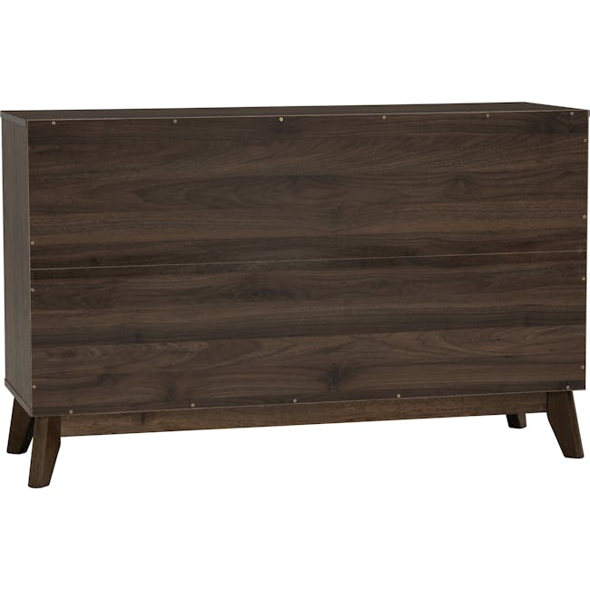 Herschel 6 Drawer Chest 1.2m - Walnut - 11 - Dark wood cabinet with polished finish, sturdy wooden legs, brass screws