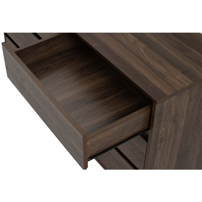 Herschel 6 Drawer Chest 1.2m - Walnut - 16 - Wooden desk drawer, dark wood finish, minimalist design, open drawer, side