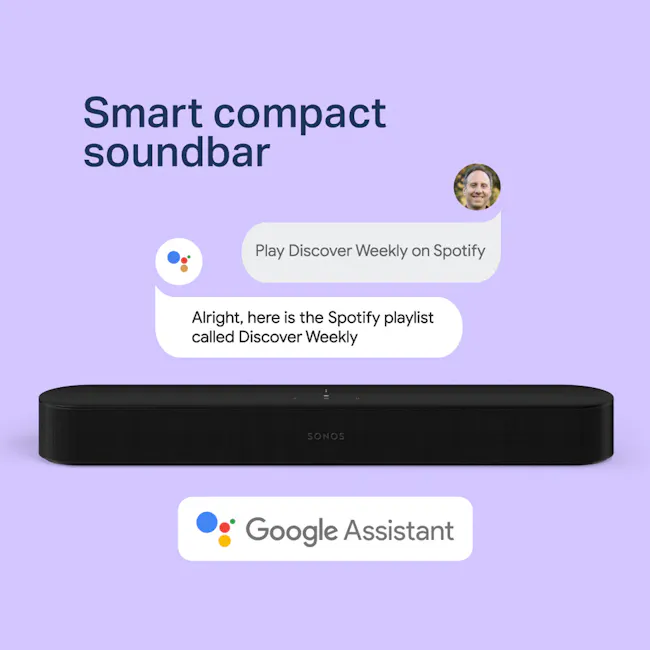 Sonos Beam Gen 2 - Black - 5 - Smart compact soundbar, Spotify playlist, Discover Weekly, Google Assistant integration, Play