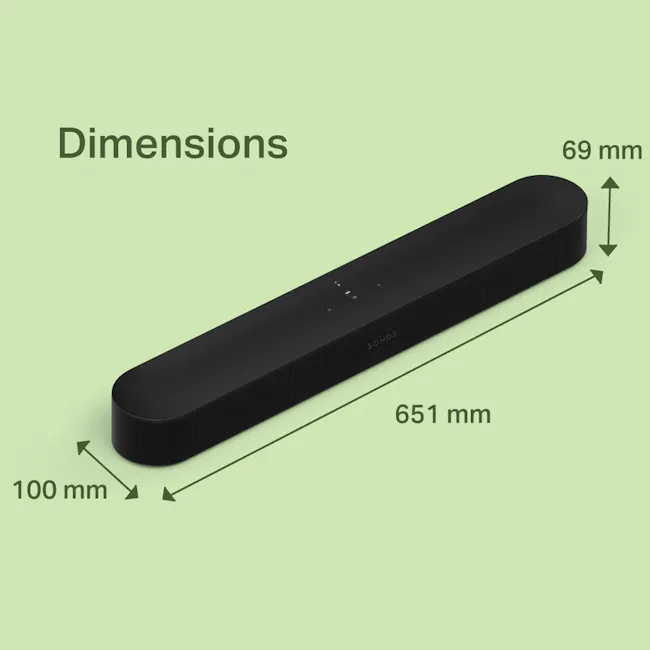 Sonos Beam Gen 2 - Black - 7 - Sonos speaker, sleek design, black color, 69 mm height, 651 mm length, 100 mm width