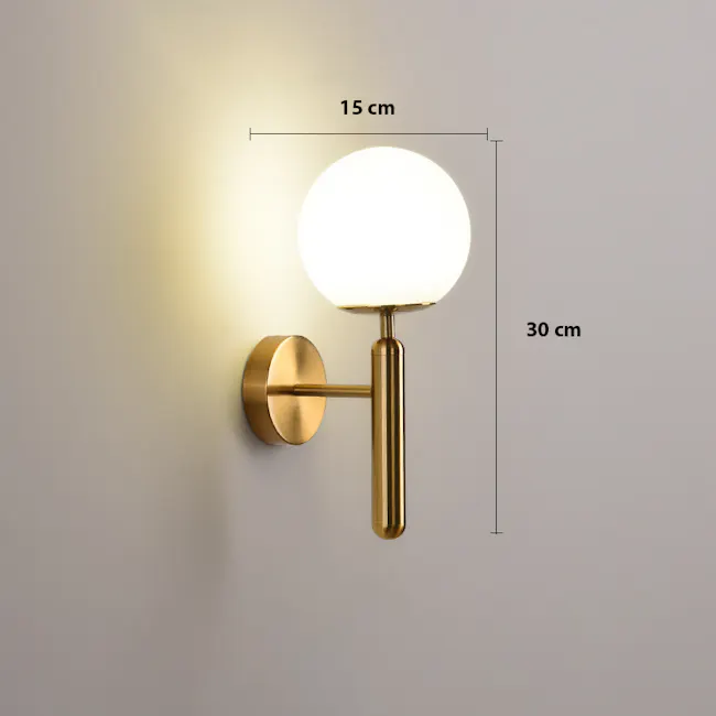 Rita Sphere Sconce - Brass - 7 - Modern wall sconce, gold finish, spherical light, 15 cm diameter, 30 cm height, minimalist