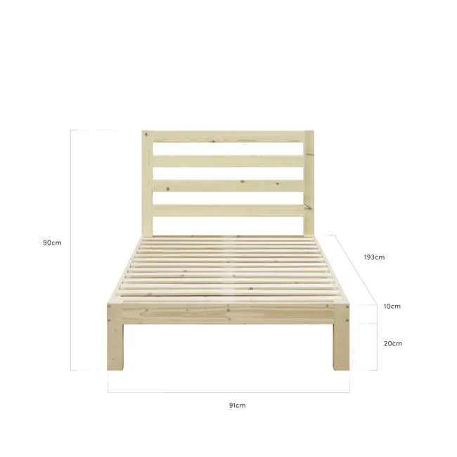 Katana Single Wooden Headboard Bed - 9 - Wooden bed frame, 90 cm height, 193 cm total length, 10 cm width, 20 cm depth, 91