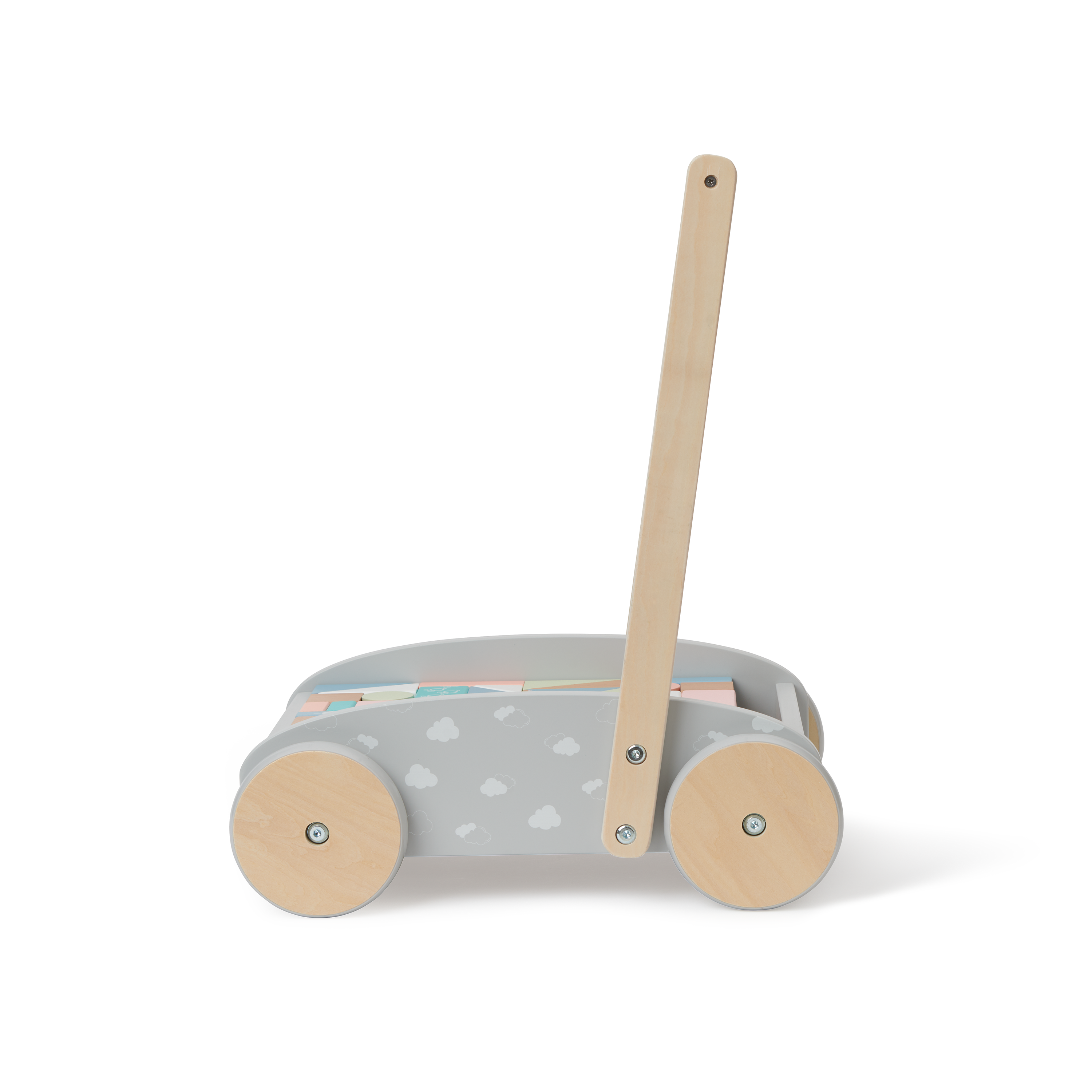 Bubble Wooden Baby Push Cart with 45 Buiding Blocks, Bubble HipVan