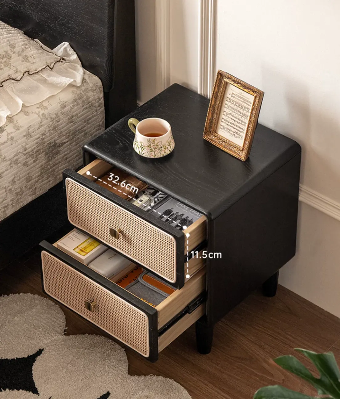 Lanci Rattan Bedside Table 0.42m - Black - 7