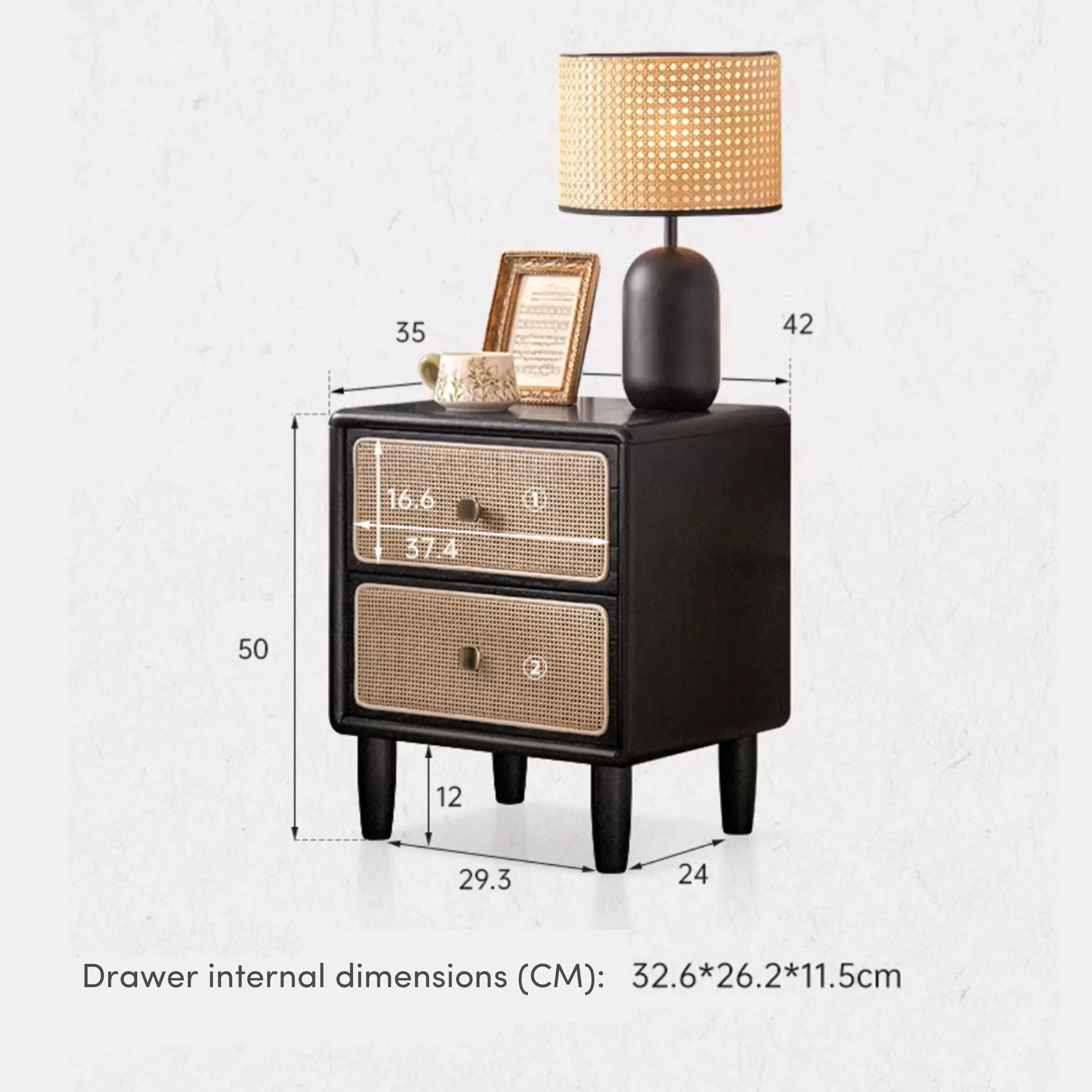 Lanci Rattan Bedside Table 0.42m - Black - 9