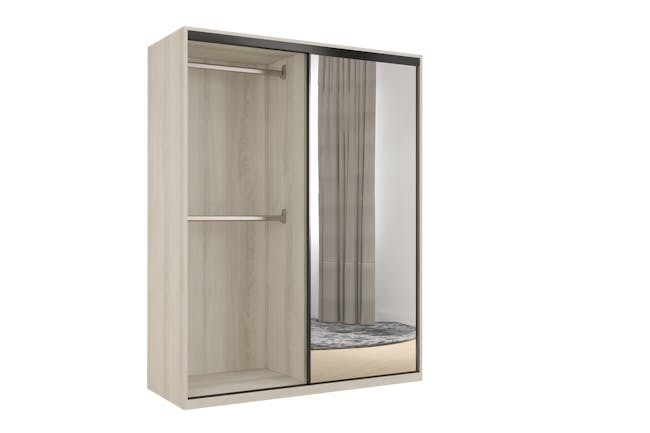 Lorren Sliding Door Wardrobe 3 with Mirror - Matte White, White Oak - 6