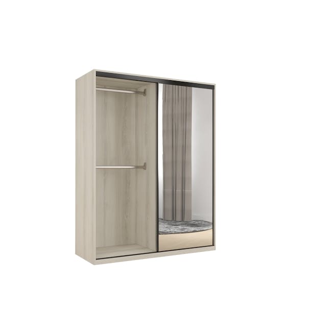 Lorren Sliding Door Wardrobe 3 with Mirror - Matte White, White Oak - 6