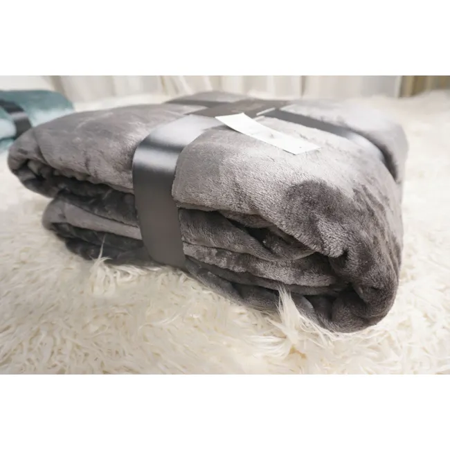 Makayla Velvet Plush Throw Blanket - Grey - 5 - Soft, fluffy, gray blanket, neatly folded, ribbed texture, plush material