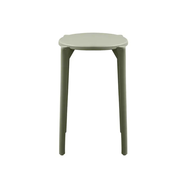 Olly Pop Stackable Stool - Olive - 5 - Round table, minimalist design, light gray color, sturdy legs, modern aesthetic