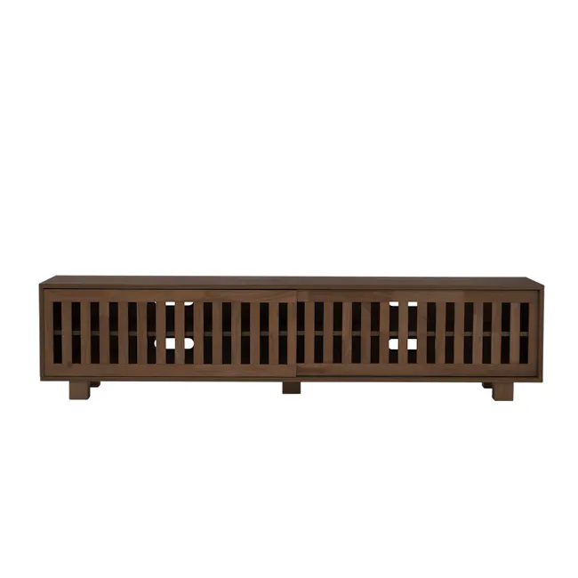 Keita TV Console 1.8m - Walnut - 1 - Wooden bench, minimalist design, dark brown finish, vertical slats, rectangular shape