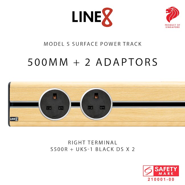Line8 Power Track 500mm + 2 Adaptors Bundle - American Spruce - 5
