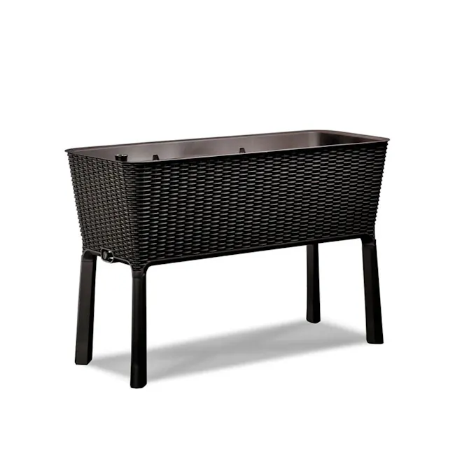 Easy Grow Planter - Wood Brown - 1 - Woven outdoor patio chair, black metal frame, sturdy construction, durable material