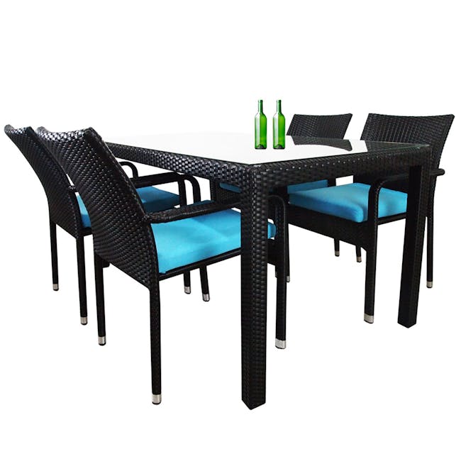 Boulevard Outdoor Dining Set with 4 Chair - Blue Cushion - 1