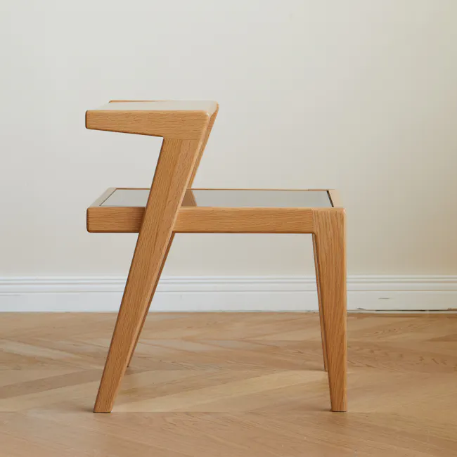 Lorren Two Tier Bedside Table - 11 - Light wooden chair, minimalist design, modern style, simple structure, natural wood