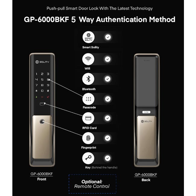 Solity Push Pull Door Lock GP-6000BKF - Champagne Gold - 13 - Smart Solity, Push-pull door lock, Latest technology
