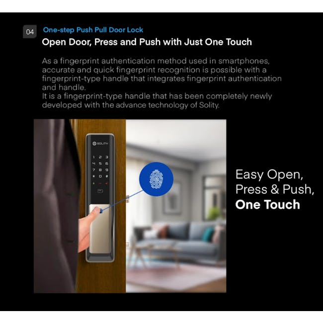 Solity Push Pull Door Lock GP-6000BKF - Champagne Gold - 14 - Fingerprint authentication, smart phone integration, accurate
