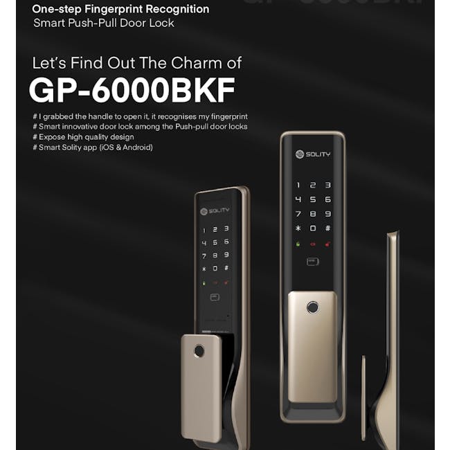 Solity Push Pull Door Lock GP-6000BKF - Champagne Gold - 11 - # One-step fingerprint recognition, # Smart Push-Pull Door