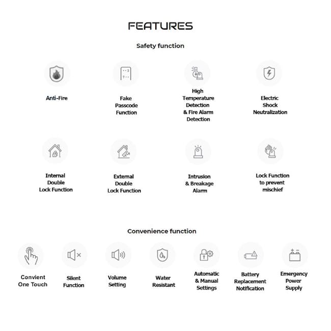 Solity Push Pull Door Lock GP-6000BKF - Champagne Gold - 16 - Anti-Fire, Fake Passcode Function, High Temperature Detection