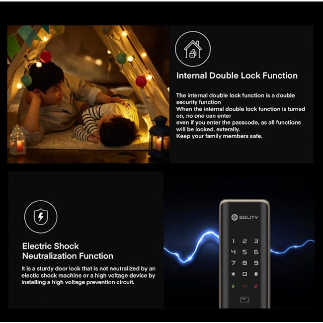 Solity Push Pull Door Lock GP-6000BKF - Champagne Gold - 17 - Internal Double Lock Function, Double Security Function