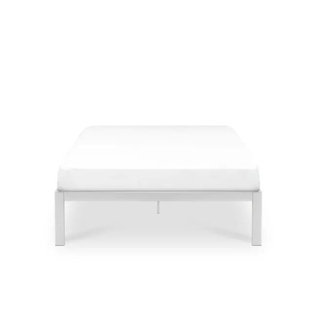 Yves Super Single Metal Divan Bed - White - 1 - White minimalist bed, sleek metal frame, modern design, clean lines, soft