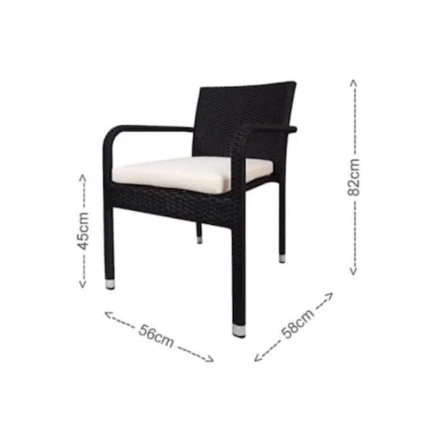 Jardin Outdoor Dining Chair - White Cushion - 7 - Wicker chair with white cushion, 45 cm seat height, 56 cm leg height, 82
