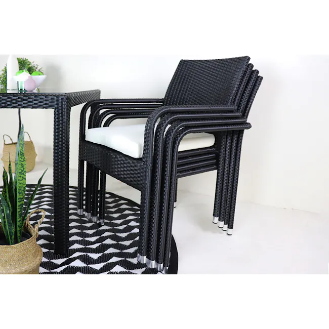 Jardin Outdoor Dining Chair - White Cushion - 4 - Woven outdoor chair, black and white patterned rug, rattan chair, white