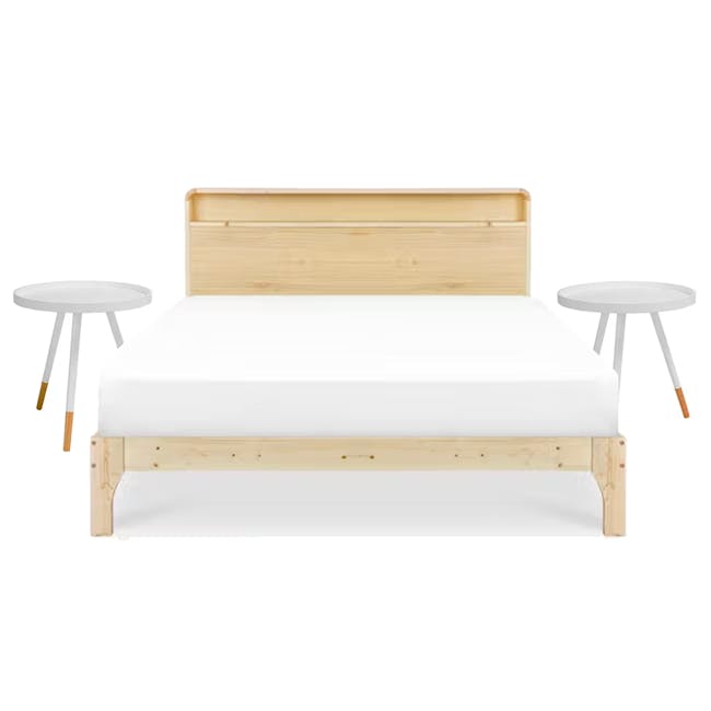 Aiko Queen Bed with Innis Side Table in White - 0