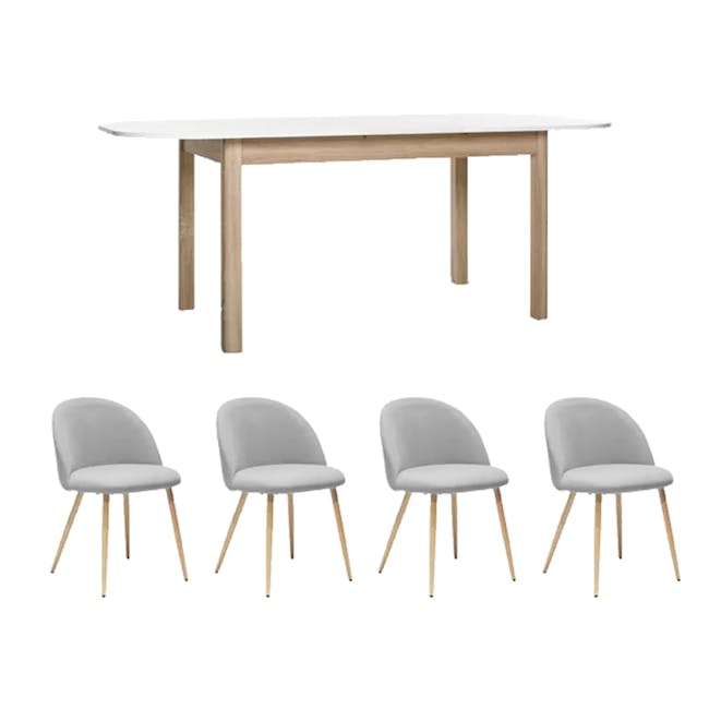 Irma Extendable Table 1.6m-2m with 4 Chloe Dining Chairs in Pale Grey - 0