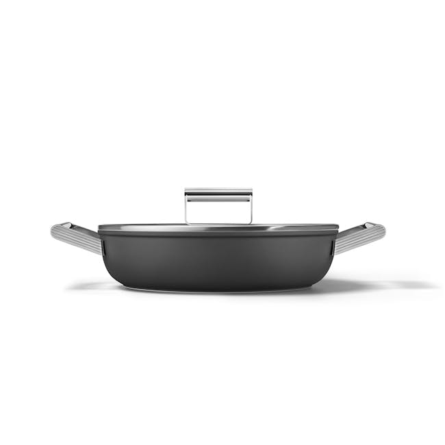 SMEG 28cm Deep Pan with Lid - Black - 0