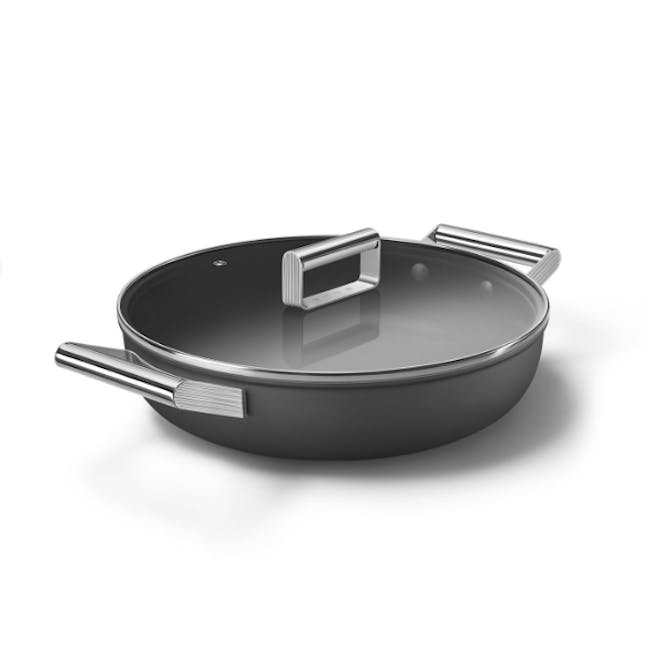 SMEG 28cm Deep Pan with Lid - Black - 1