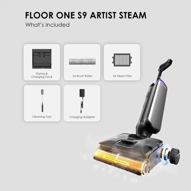 Tineco Floor One S9 Artist Steam Lay-flat Wet Dry Vacuum Cleaner *Free 4 x Cleaning Solution* - 9