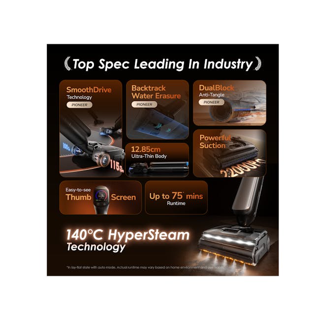 Tineco Floor One S9 Artist Steam Lay-flat Wet Dry Vacuum Cleaner *Free 4 x Cleaning Solution* - 3