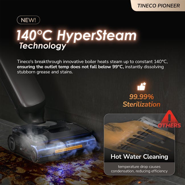 Tineco Floor One S9 Artist Steam Lay-flat Wet Dry Vacuum Cleaner *Free 4 x Cleaning Solution* - 6