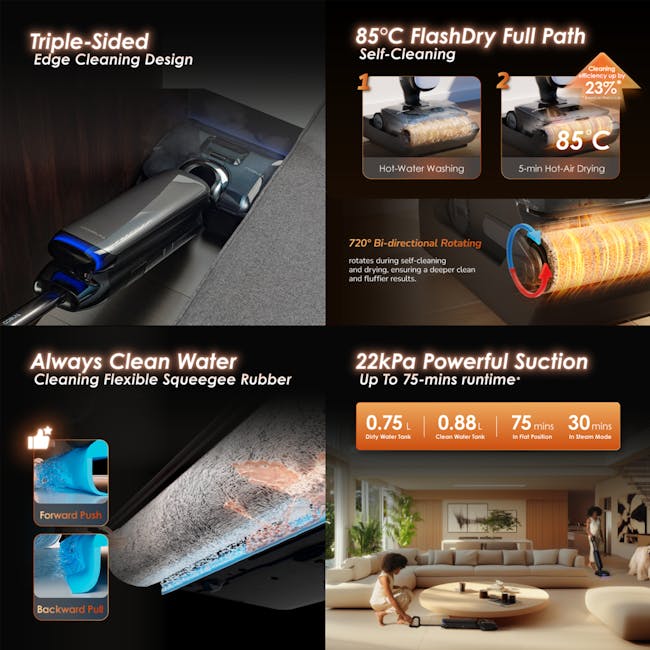 Tineco Floor One S9 Artist Steam Lay-flat Wet Dry Vacuum Cleaner *Free 4 x Cleaning Solution* - 4