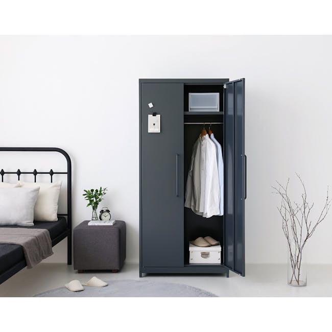 (As-is) Penjo 2 Door Metal Wardrobe with Shelf - Dark Grey - 8