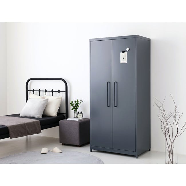 (As-is) Penjo 2 Door Metal Wardrobe with Shelf - Dark Grey - 9