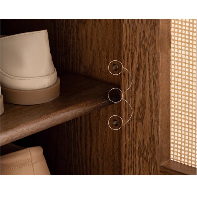 Taya Rattan Shoe Cabinet 0.8m - Walnut - 12 - Wooden shelf, shoe rack, leather shoes, minimalist design, wooden texture